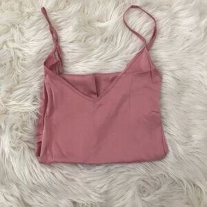 Pink Satin Slip Dress With Spaghetti Straps & V-Neckline